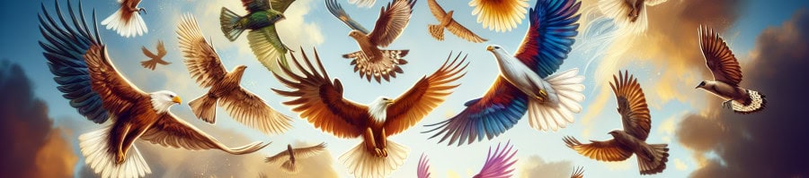 Various bird species in flight