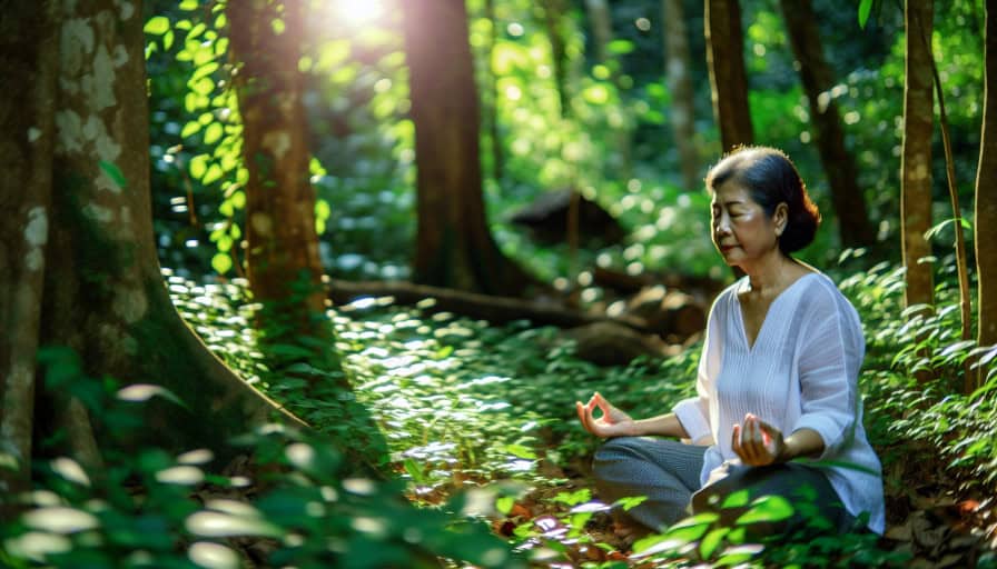 person meditating in nature