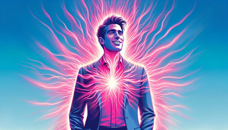 person with a bright pink aura