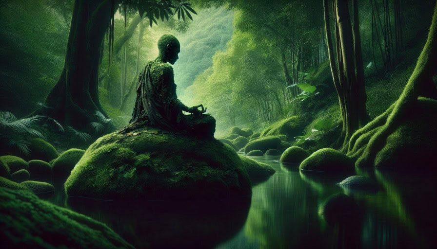 mindfulness practice illustrated in a serene setting