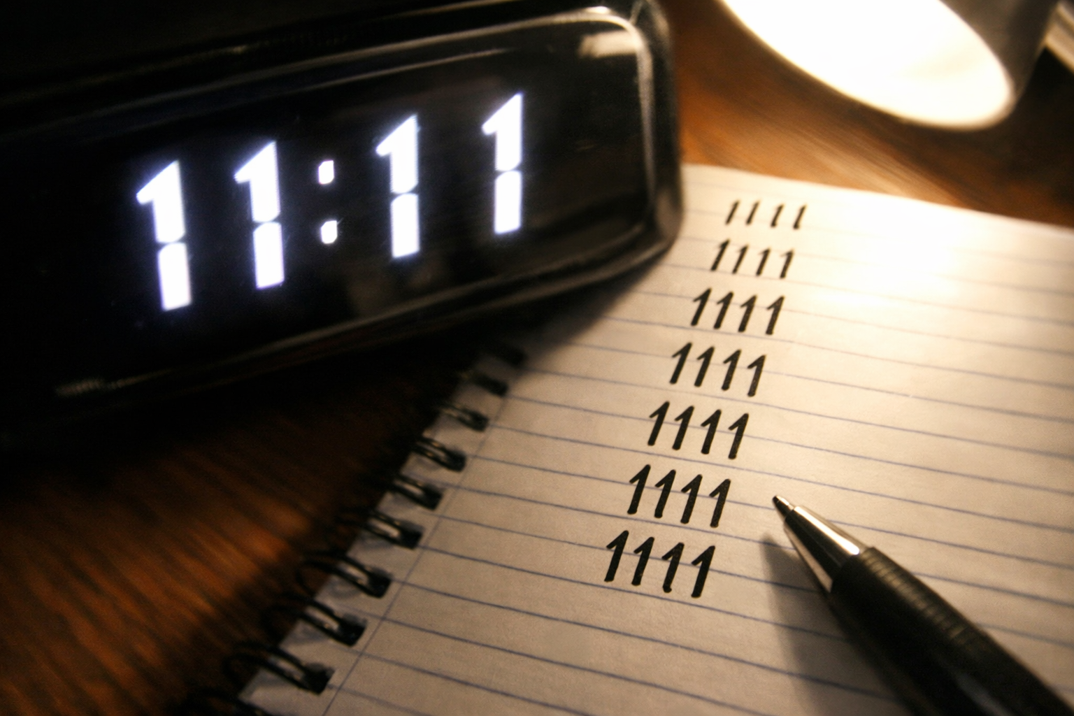 Repeating 111 on a clock and notebook