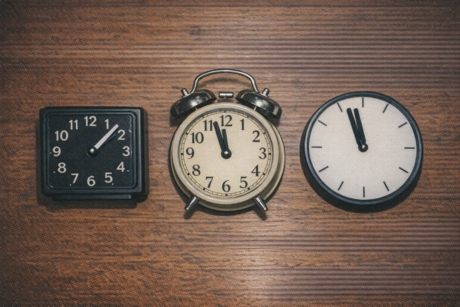 Three clocks comparing 111 1111 and 11
